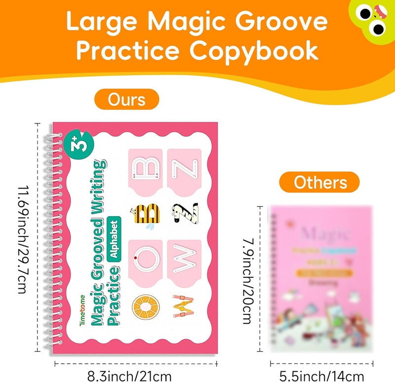 Timetome Magic Grooved Writing Practice, Large Grooved Handwriting Practice for Kids 5-7 8-10, Preschool Learning Activities, Tracing Books for Kids Ages 3-5, Preschool Workbook, Reusable Write Number Letter - Image 4